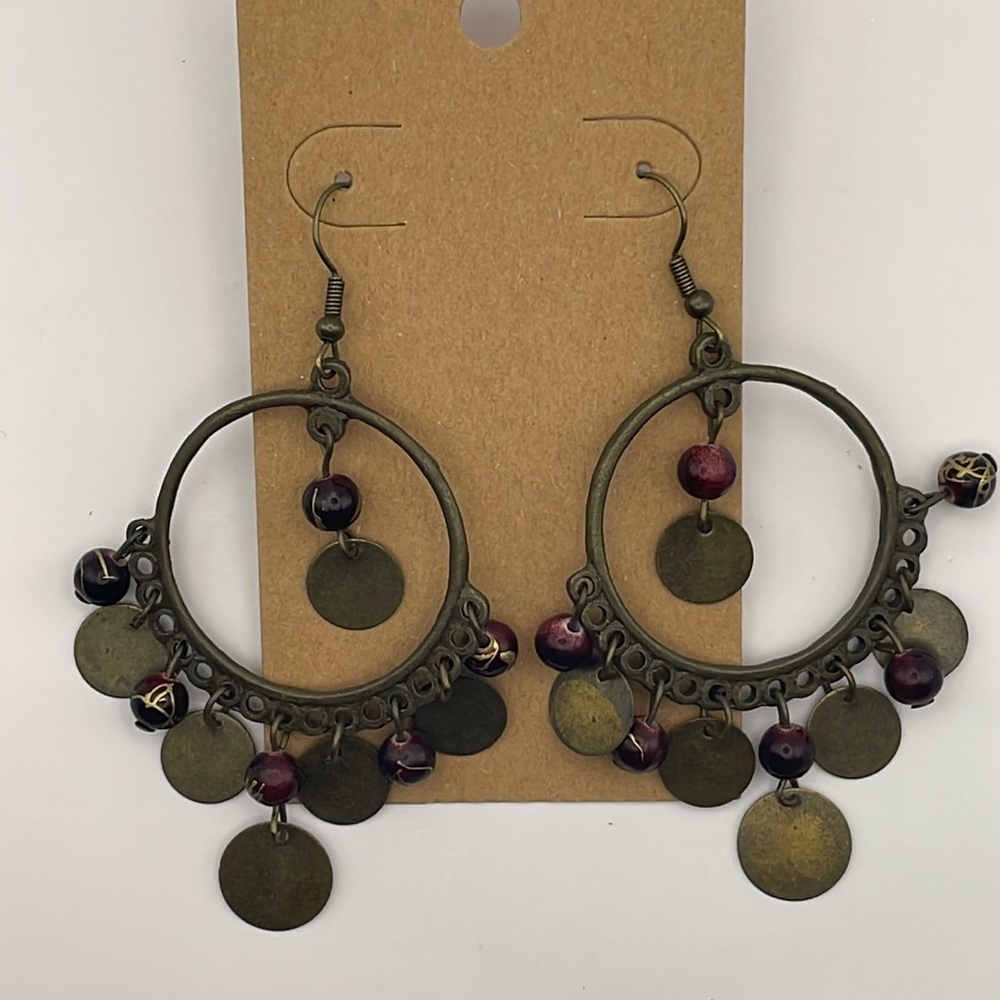 Bohemian Round Antiqued Bronze Dangle Earrings (F47)